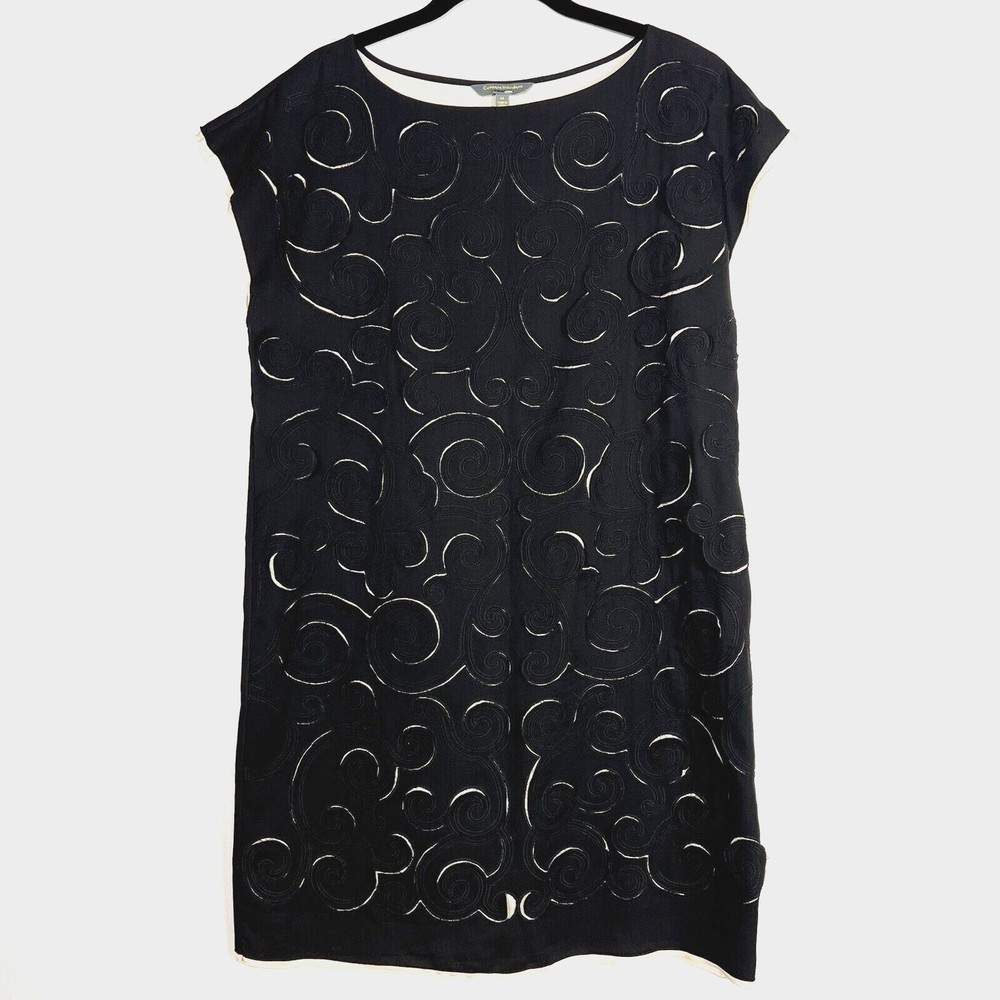 Catherine Malandrino Shift Dress Women Medium Black Ivory Cut Out Pullover Tunic